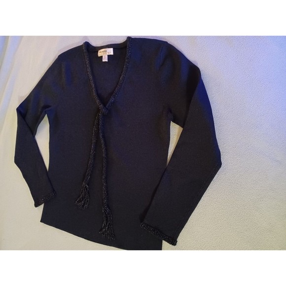 Trousers ETC New York Nylon/Rayon black knit top with beaded rope small - Picture 1 of 7